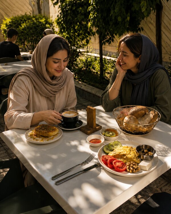 صبحانه دوستانه در حیاط مه کافه